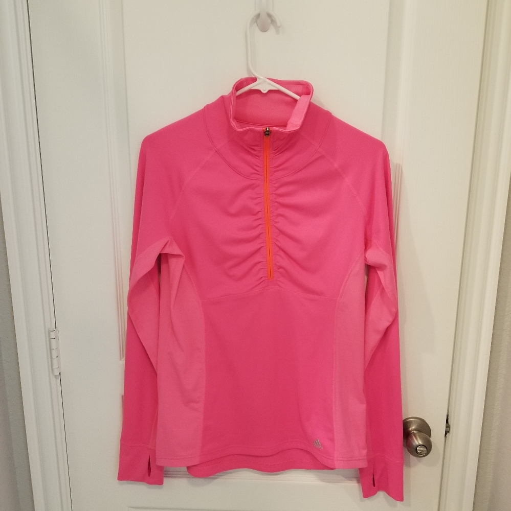 Adidas Pink Climalite Half Zip Long Sleeve Pullover Track Jacket * Medium